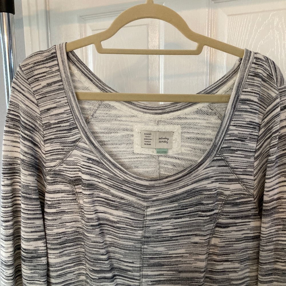 Anthropologie Saturday Sunday Long Sleeve T-Shirt Dress White Grey XL - Picture 7 of 7